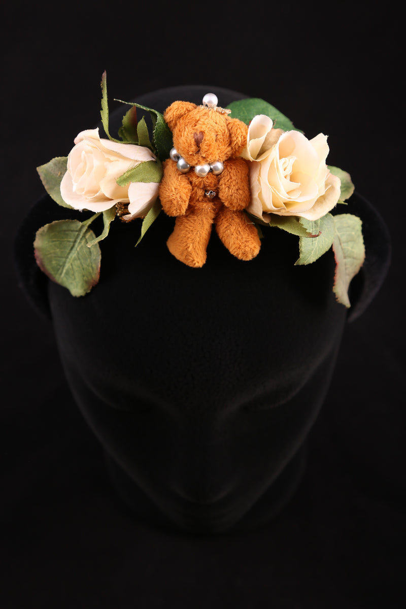 "Roses and Teddy Bear" Large Velvet Headband