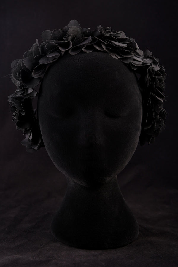 "Black Silk Flower" Satin Headband