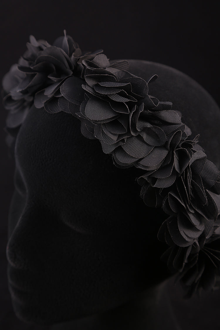 "Black Silk Flower" Satin Headband