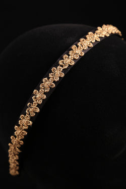"Gold Flower Adornment" Small Satin Headband