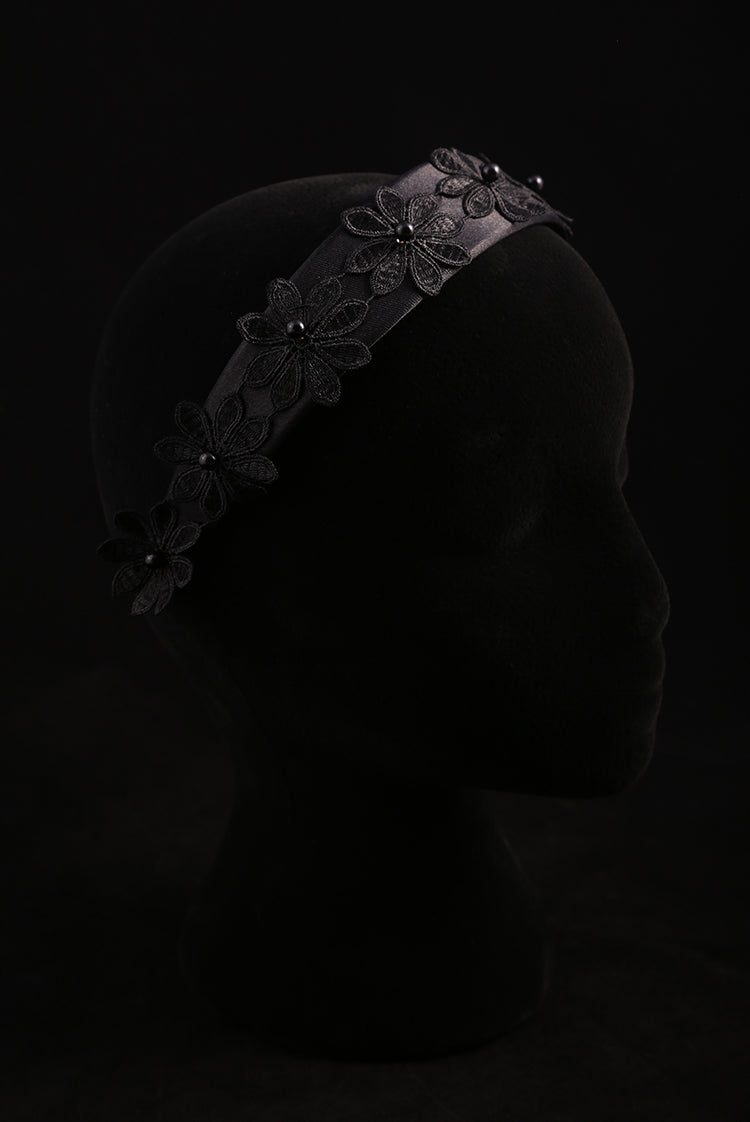 "Flower and Pearl" Large Satin Headband