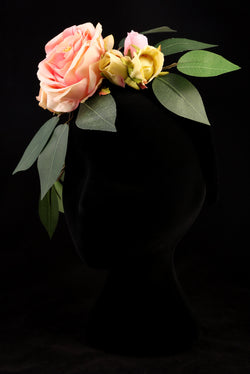 "Big Roses and Leaves" Large Velvet Headband