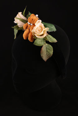 "Roses and Teddy Bear" Large Velvet Headband