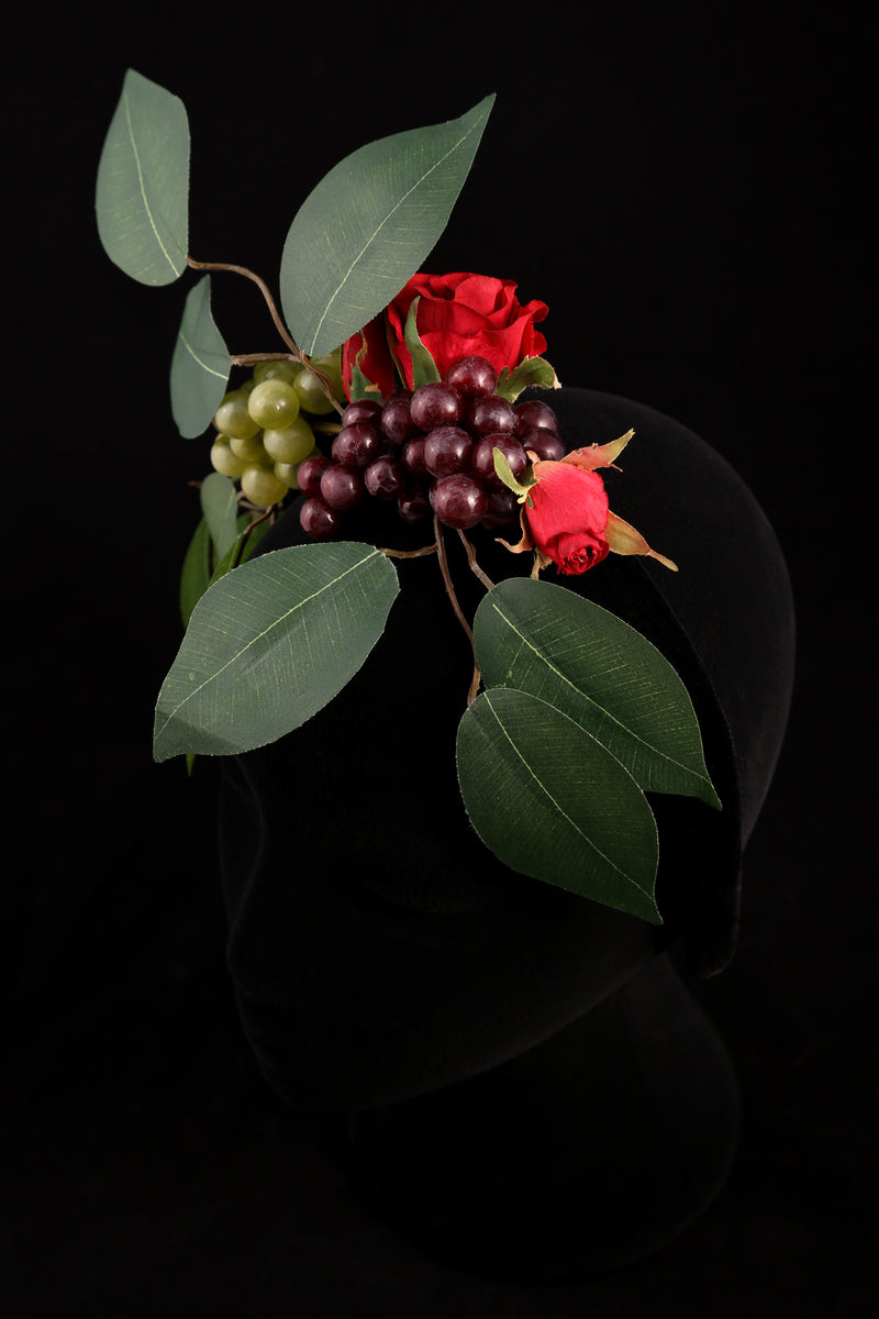 "Roses, Grapes and Leaves" Large Velvet Headband