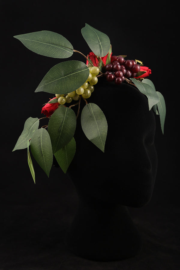 "Roses, Grapes and Leaves" Large Velvet Headband