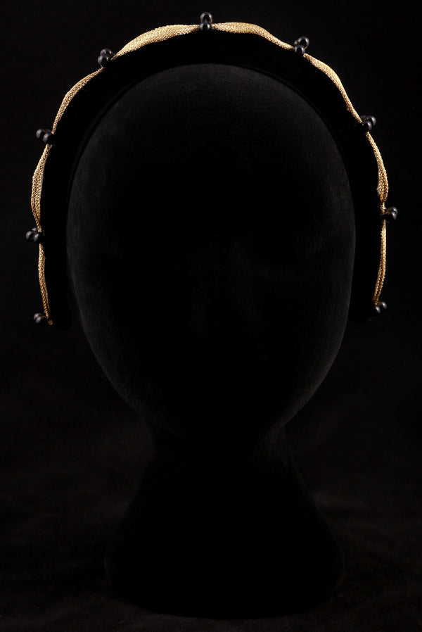 "Gold Metal and Black Pearl" Large Velvet Headband