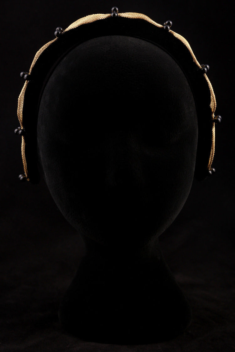 "Gold Metal and Black Pearl" Large Velvet Headband