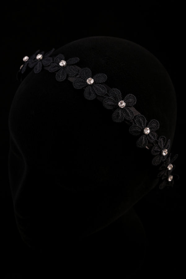"Flower and Rhinestone" Small Satin Headband