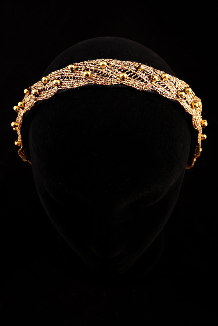 "Gold Adornment and Gold Pearl" Large Satin Headband