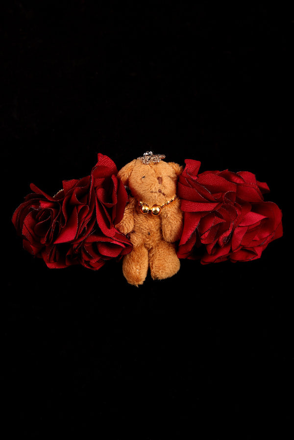"Silk Rose and Teddy Bear" Barrette